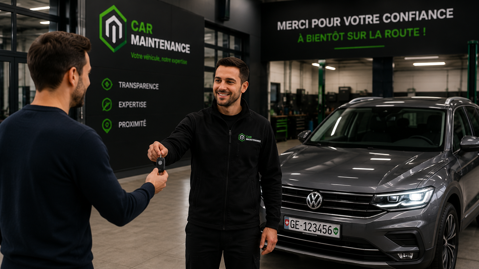 Remise des clés au client CarMaintenance Meyrin — Merci pour votre confiance