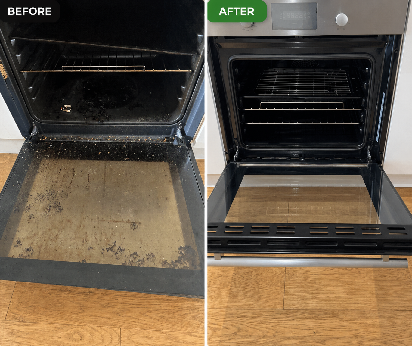 Oven · burnt-on grease to spotless
