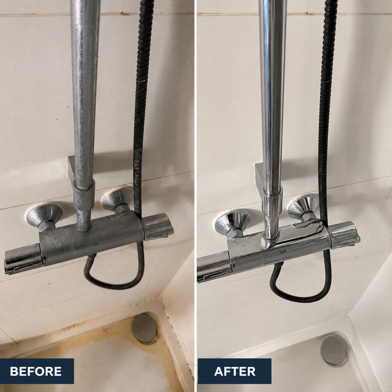 Shower fixtures · limescale removed