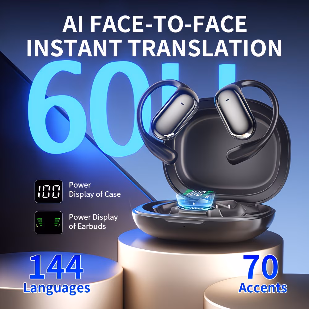 AI face-to-face instant translation — translator earbuds with charging case