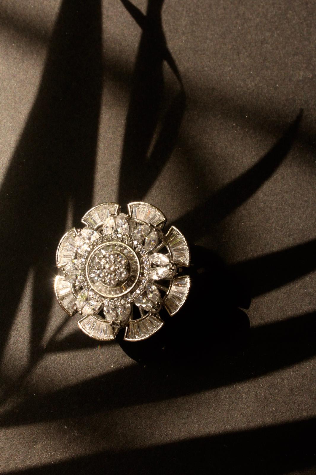 Statement Floral Diamond Ring That Rotates - DBS-RG005