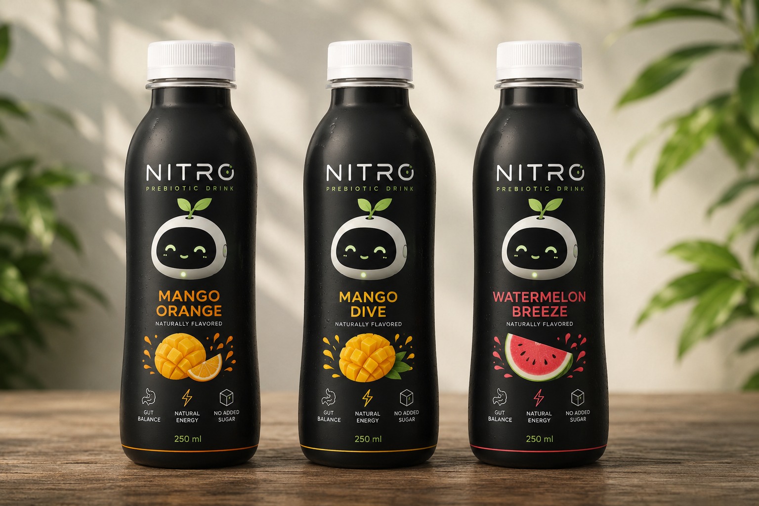 Nitro Mango Orange, Mango Dive and Watermelon Breeze bottles