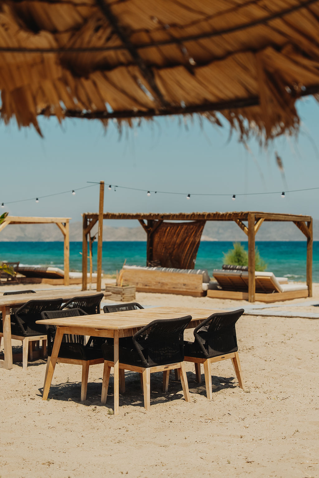 Aerial view of Tribe Beach Lounge on Tigaki beach, Kos