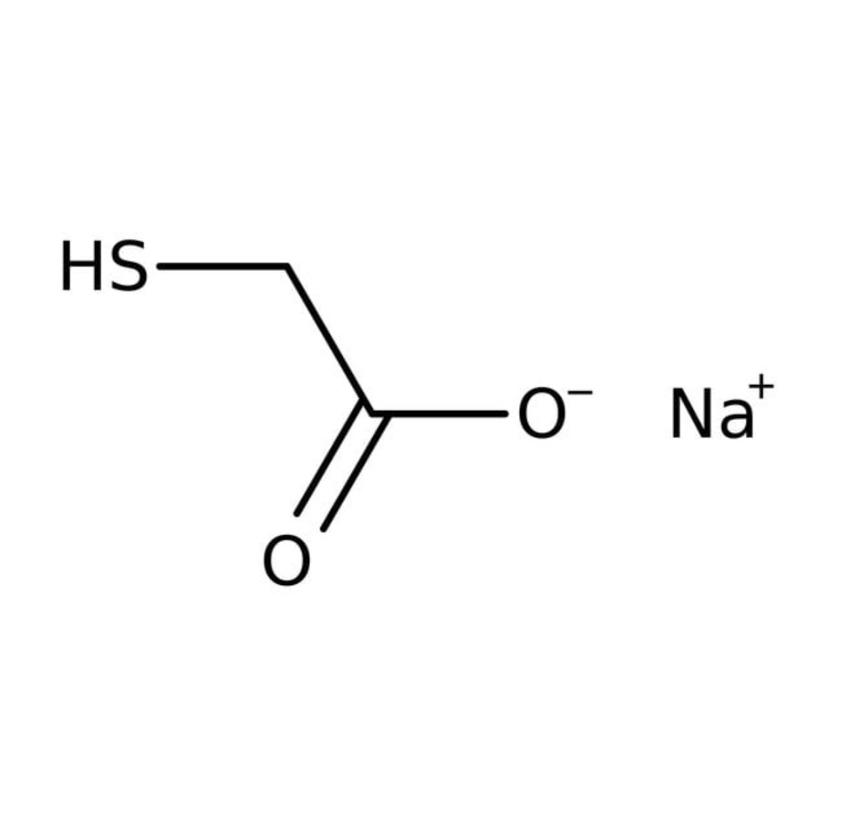 Thioglycolate molecule diagram used in traditional lash lift chemistry