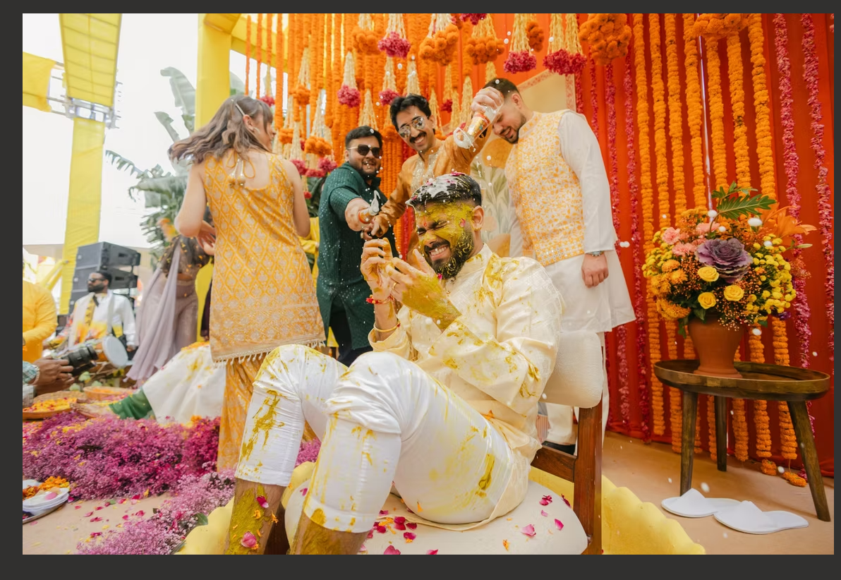 Navya & Karanvir · Haldi Morning · Marigold Mandap · luxury wedding by Bon Evento