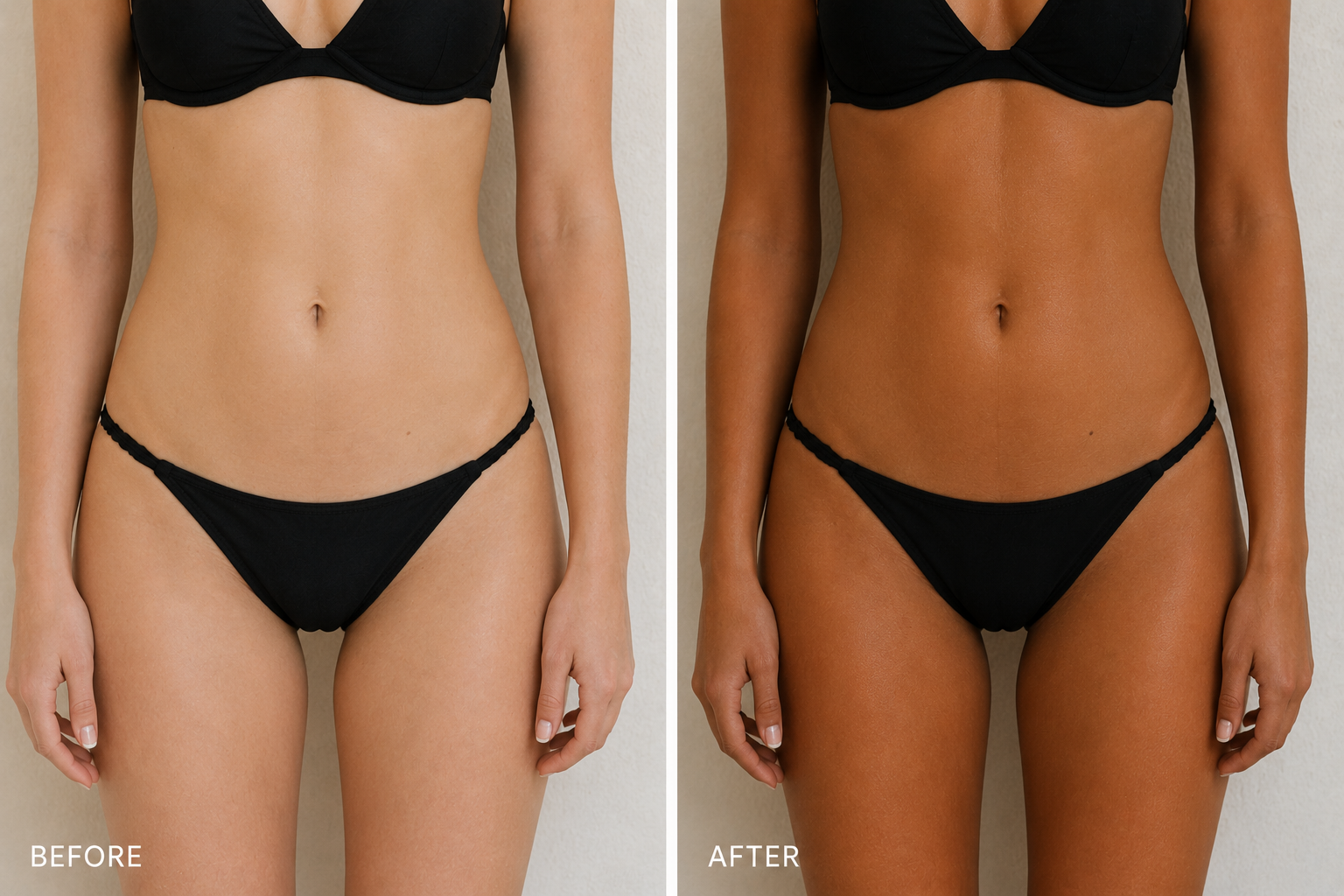 Comparativ înainte și după spray tan organic