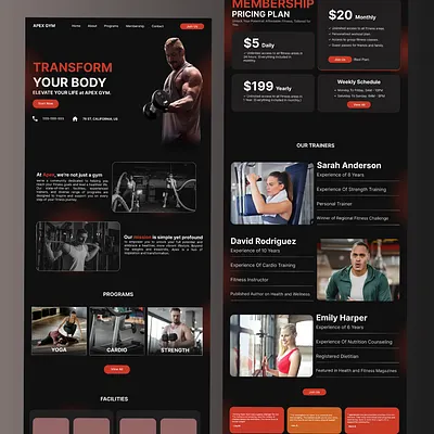 FlowGym Fitness - Professional gym website with class schedules, trainer profiles, and membership CTAs