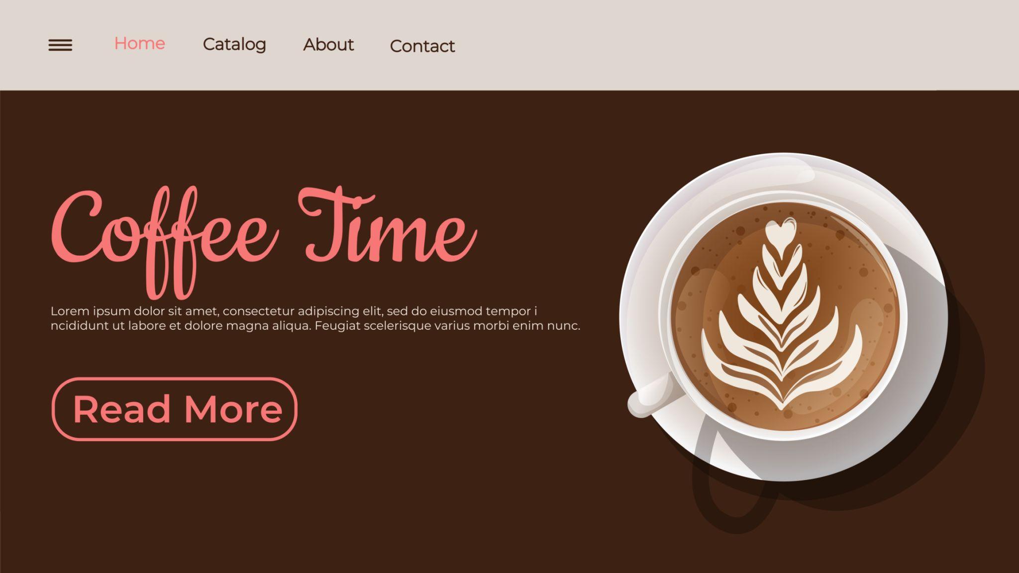 Coffee Time Café - Modern café website with menu catalog, location maps, and social media integration