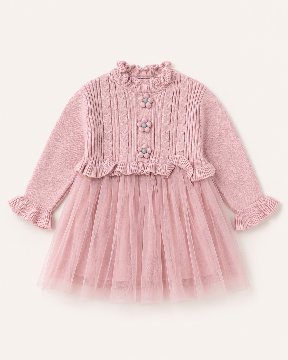 Girls Knitted Tulle Dress with Ruffle Details