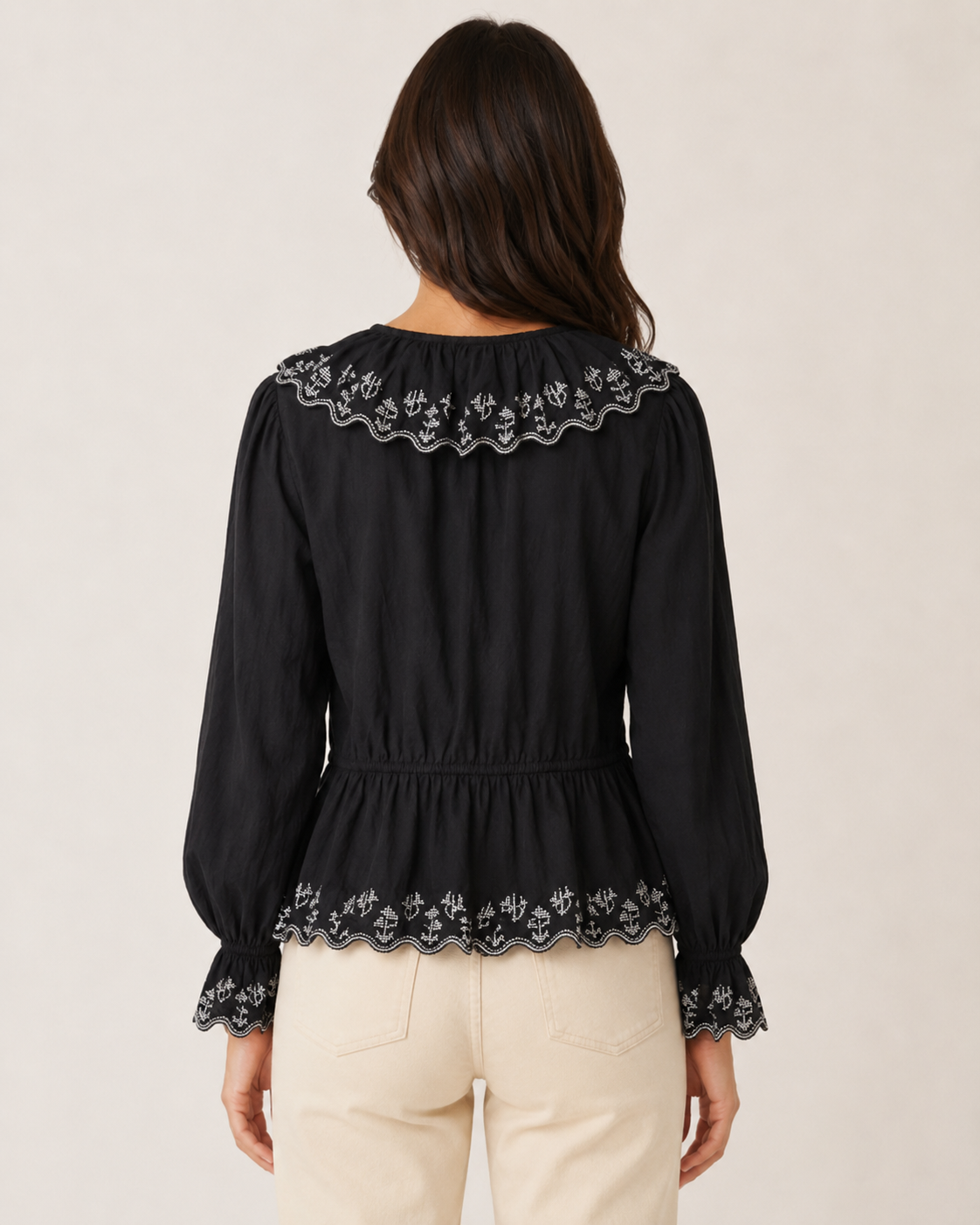 Zara Black Embroidered Ruffle Blouse thumb 3