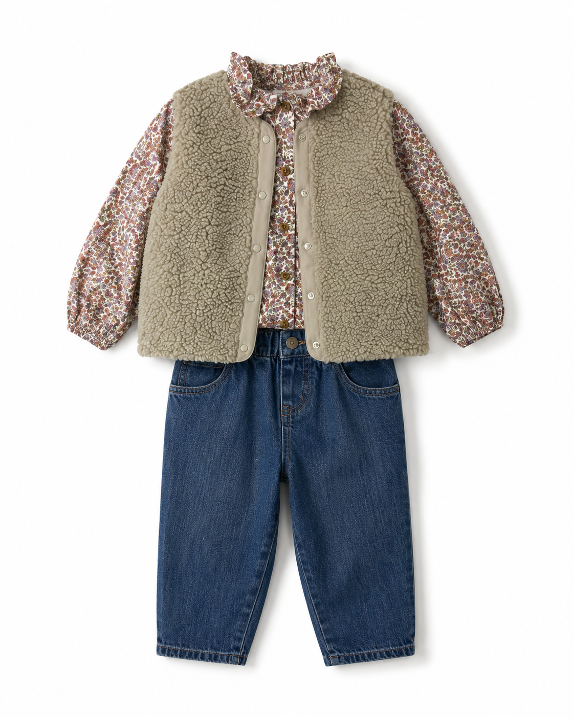 Marks & Spencer Baby Girls Floral Shirt & Fleece Vest Outfit Set