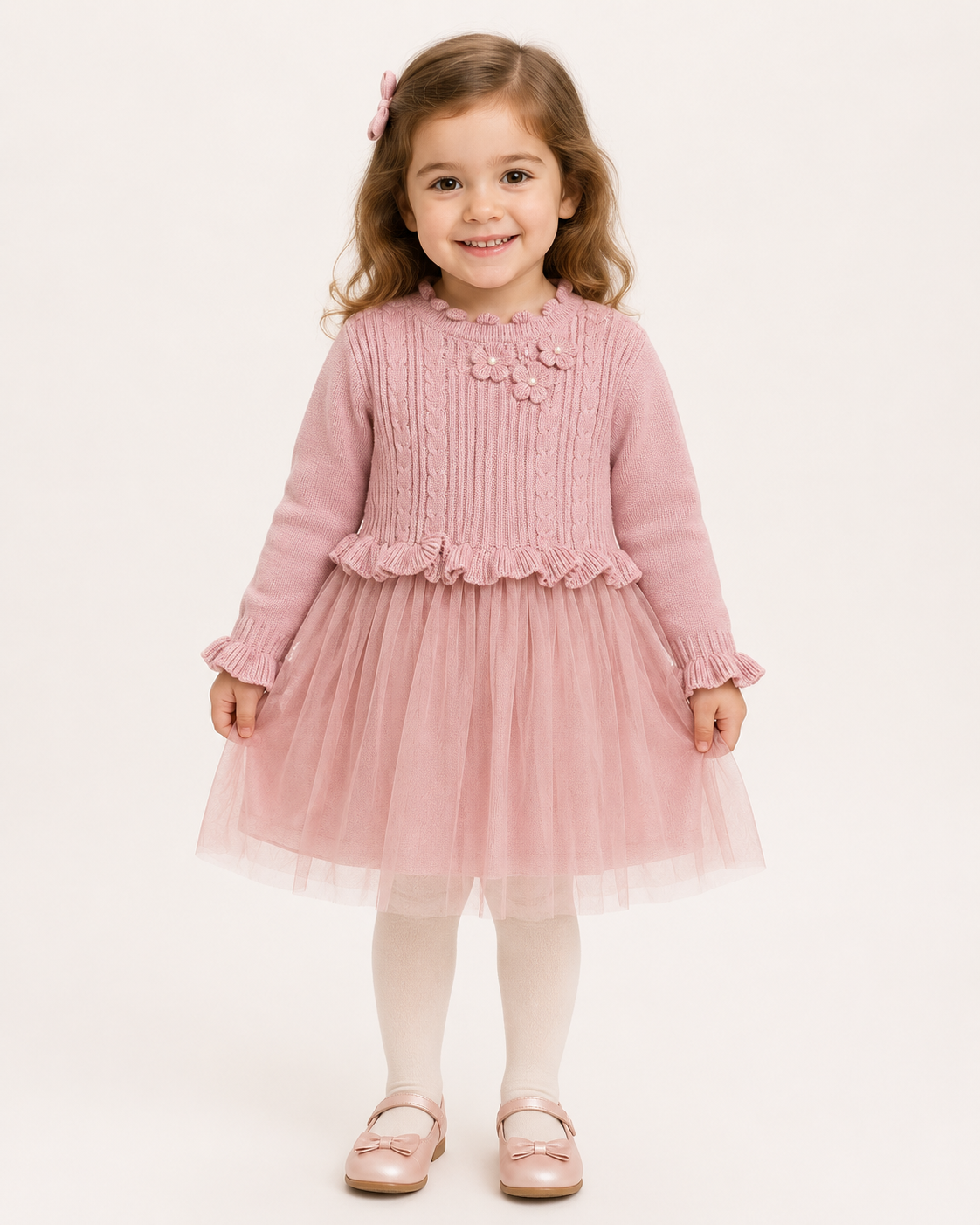 Girls Knitted Tulle Dress with Ruffle Details thumb 2
