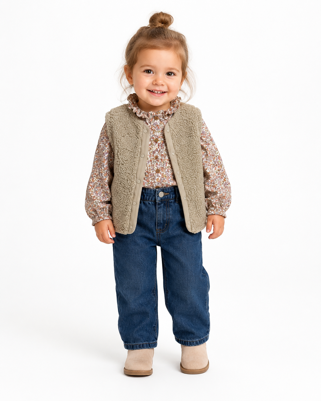 Marks & Spencer Baby Girls Floral Shirt & Fleece Vest Outfit Set thumb 2