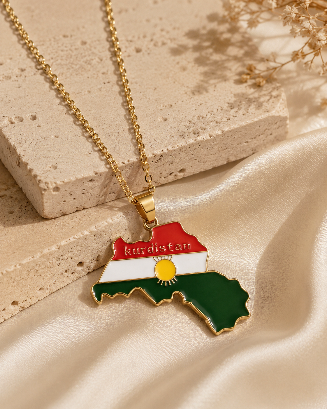 Kurdistan Flag Map Pendant Necklace