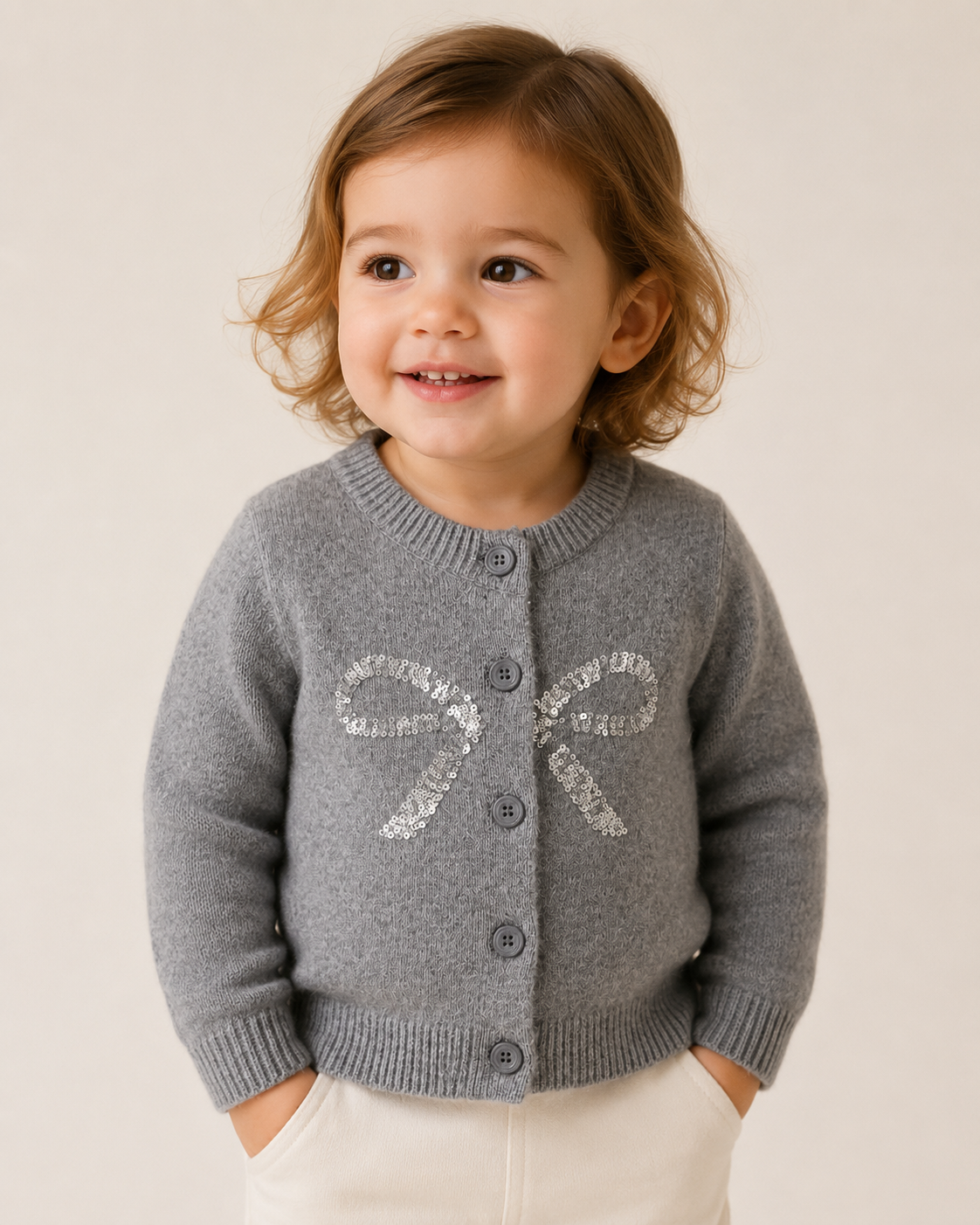 Girls Bow Knit Cardigan thumb 2