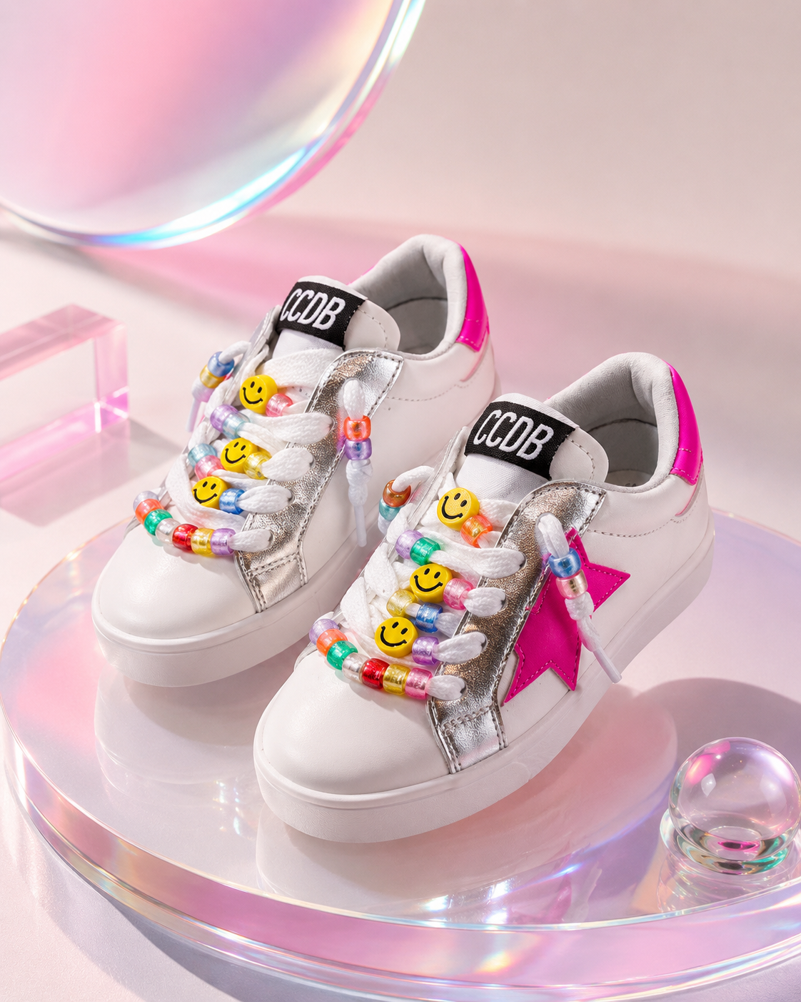 Kids Star Detail Sneakers with Beaded Laces