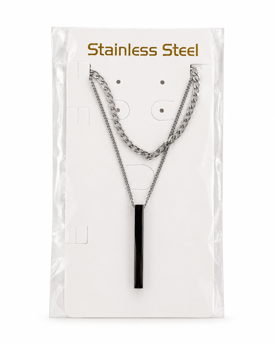 Stainless Steel Layered Bar Pendant Necklace