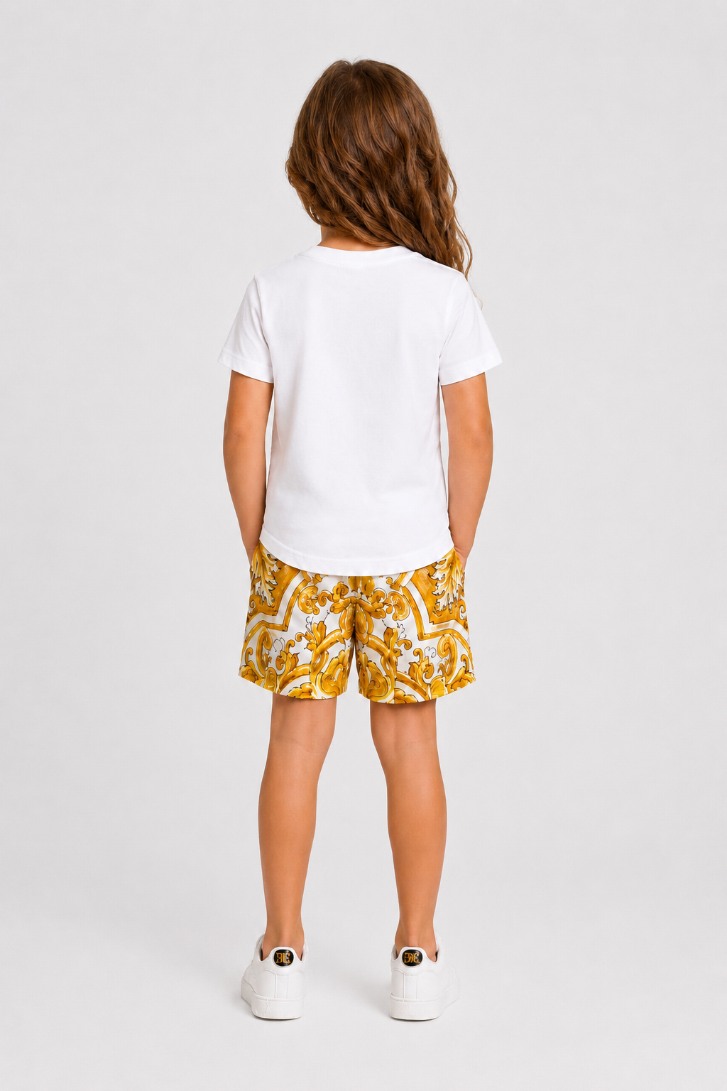 Dolce & Gabbana Milano Girls White Tie-Front T-Shirt & Yellow Printed Shorts Set thumb 3