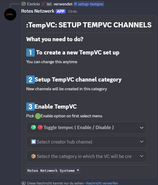Discord Screenshot von /setup-tempvc