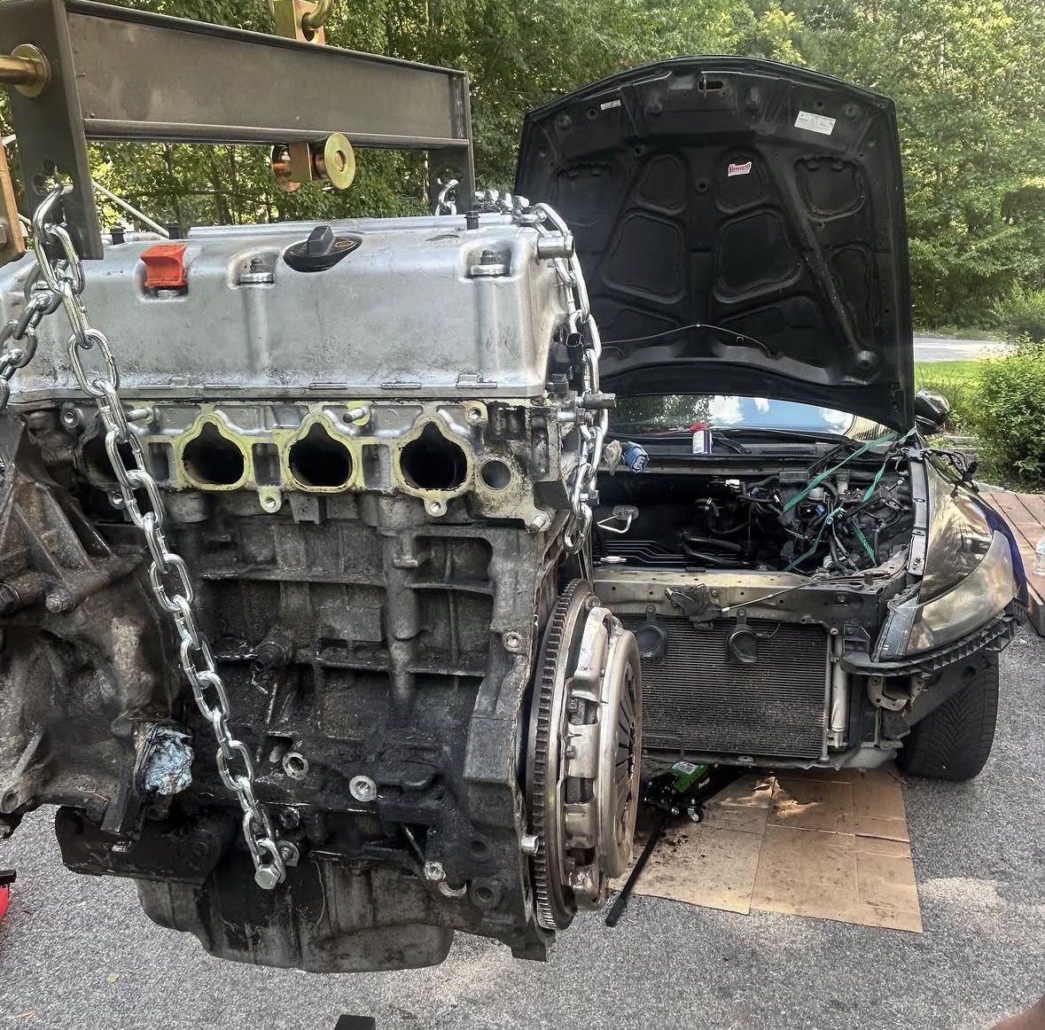 Engine pulled in customer's driveway
