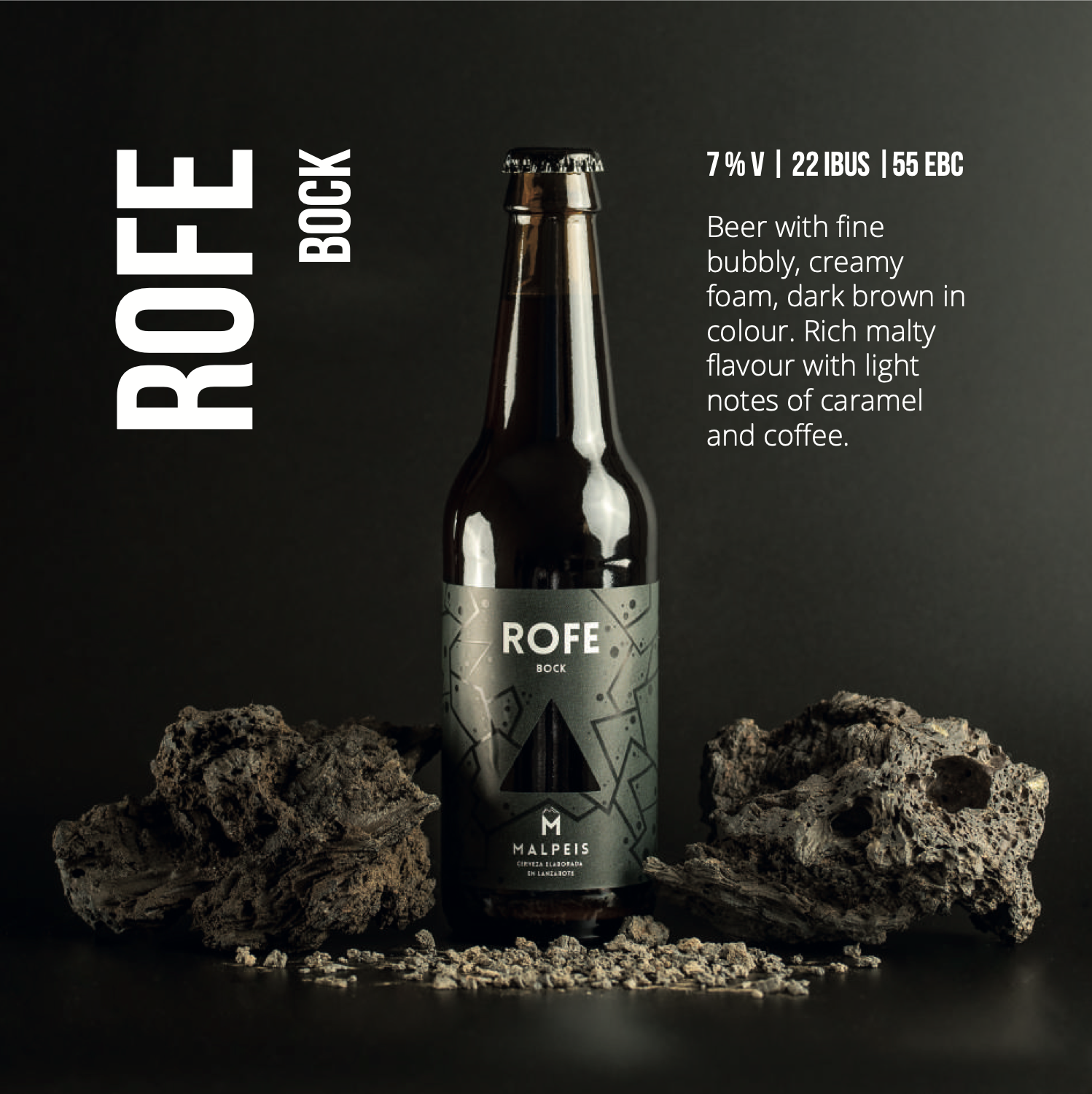 Rofe Bock Bock by Malpeis — 7% ABV | 55 EBC | 22 IBU, brygget på Lanzarote. Fås hos Brunchi.shop Playa Blanca