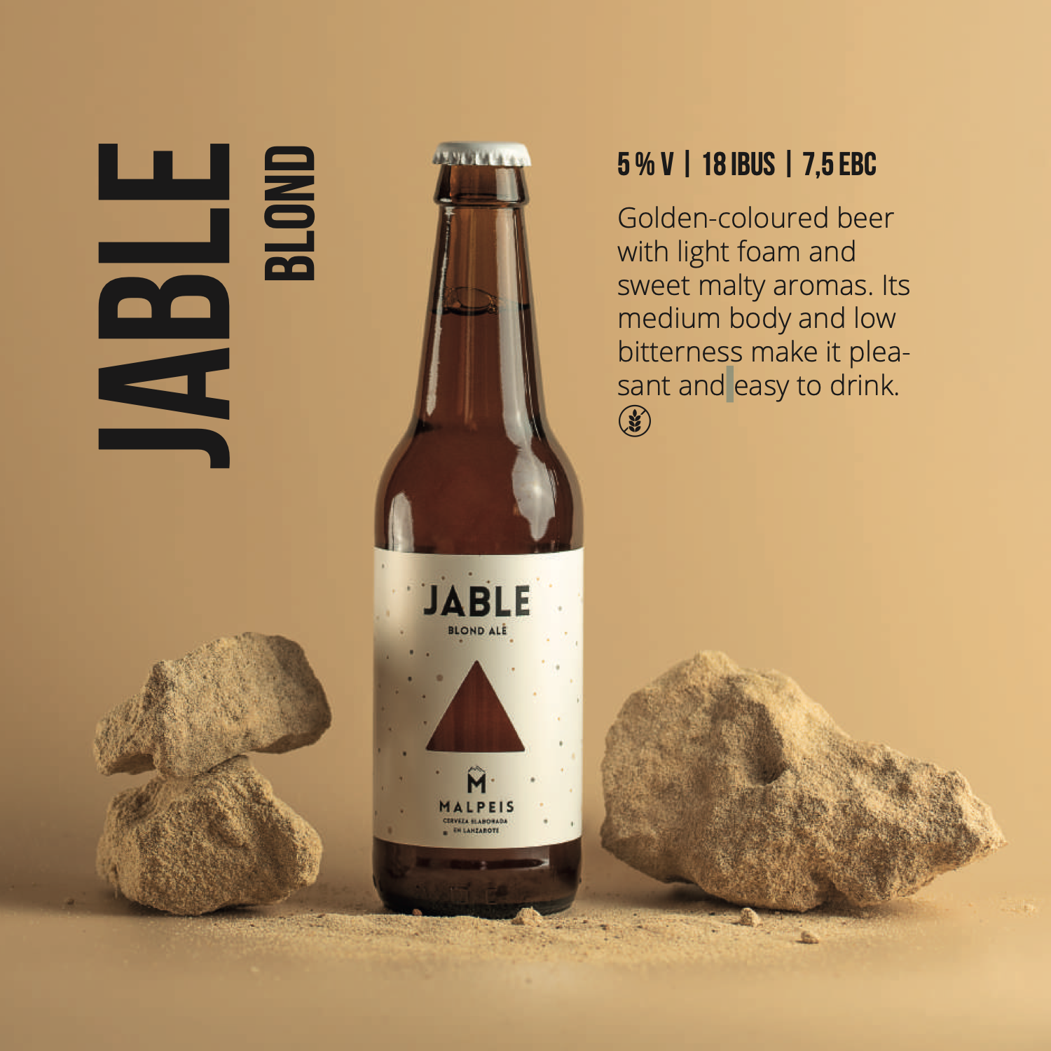 Jable Blond Ale Blond Ale af Malpeis — 5% ABV | 7.5 EBC | 18 IBU, brygget på Lanzarote. Tilgængelig hos Brunchi.shop Playa Blanca