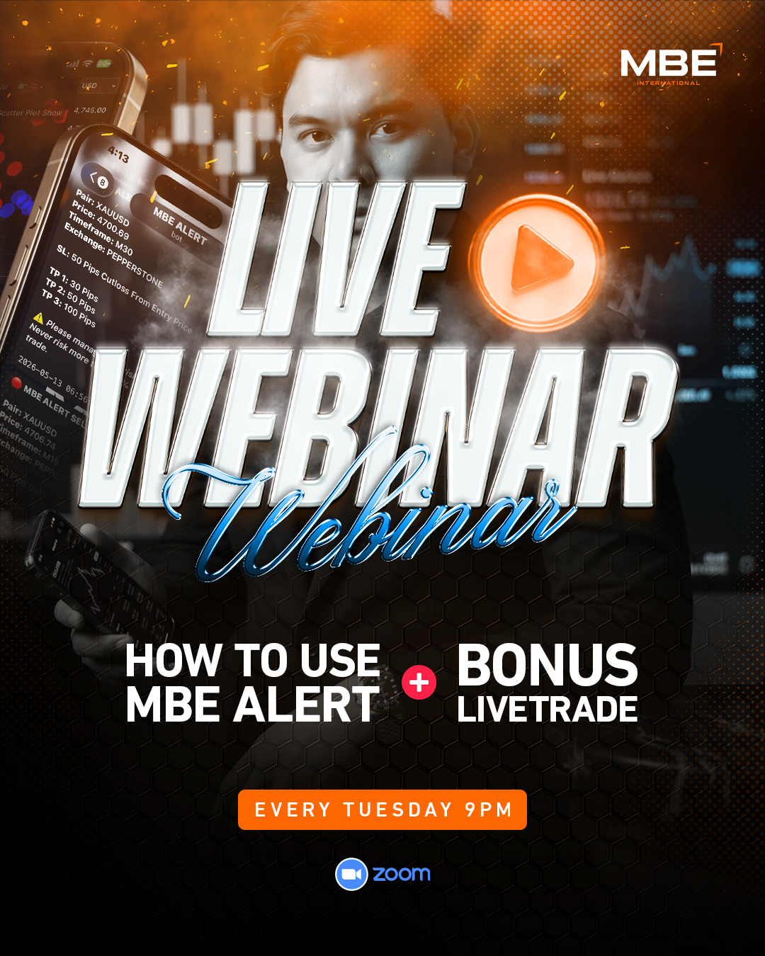 MBE Alert Live Webinar — How to use MBE Alert plus bonus live trade, every Tuesday 9PM via Zoom