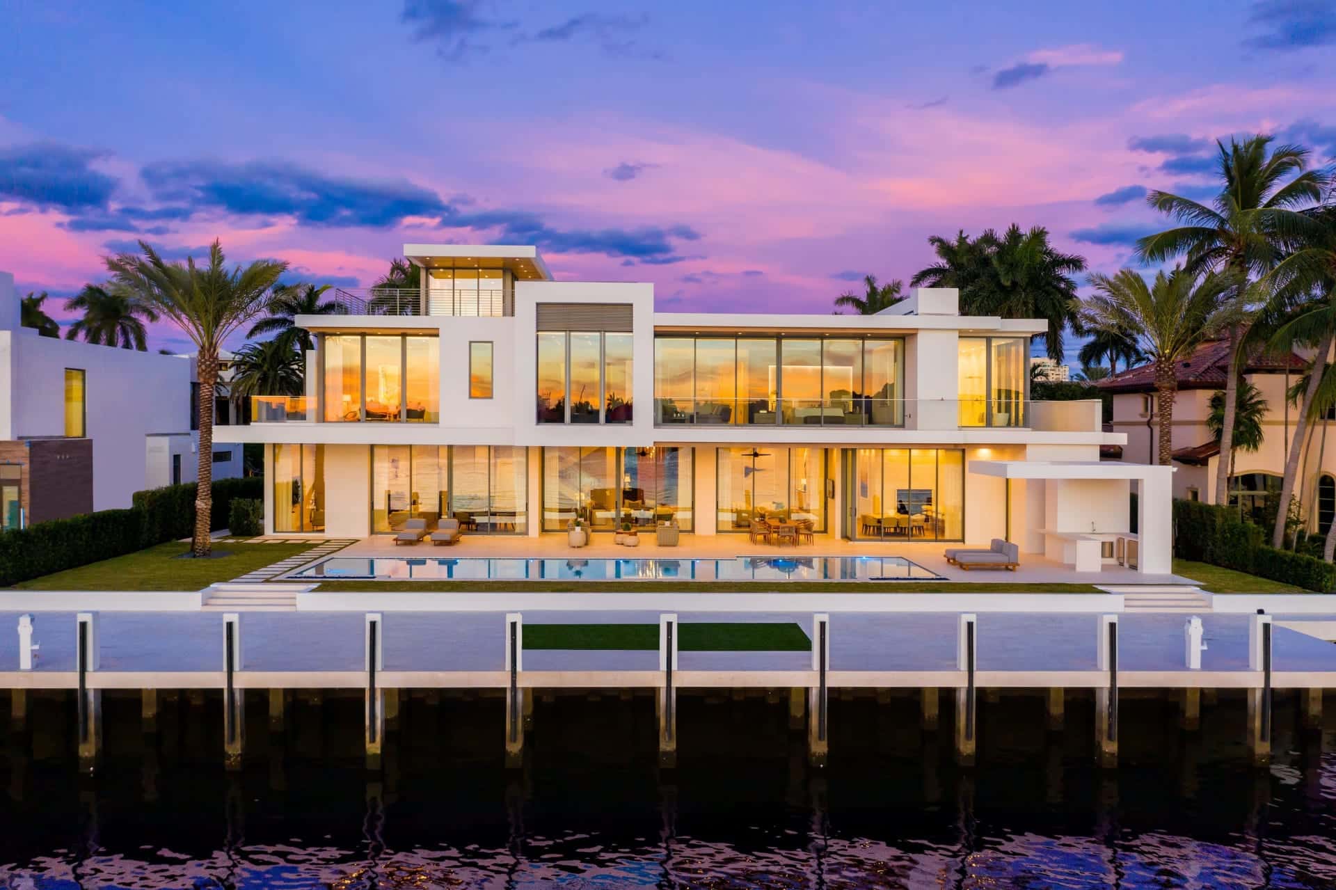 Waterfront Estate at Sunset