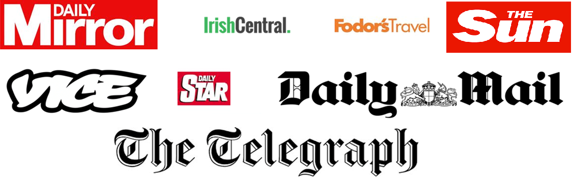 As seen in Daily Mirror, Irish Central, Fodor's Travel, The Sun, Vice, Daily Star, Daily Mail, The Telegraph