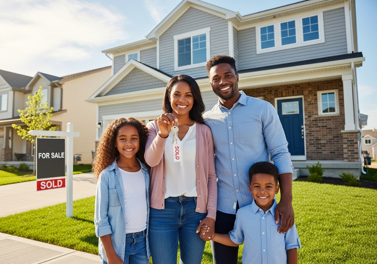 Family with keys to their new home