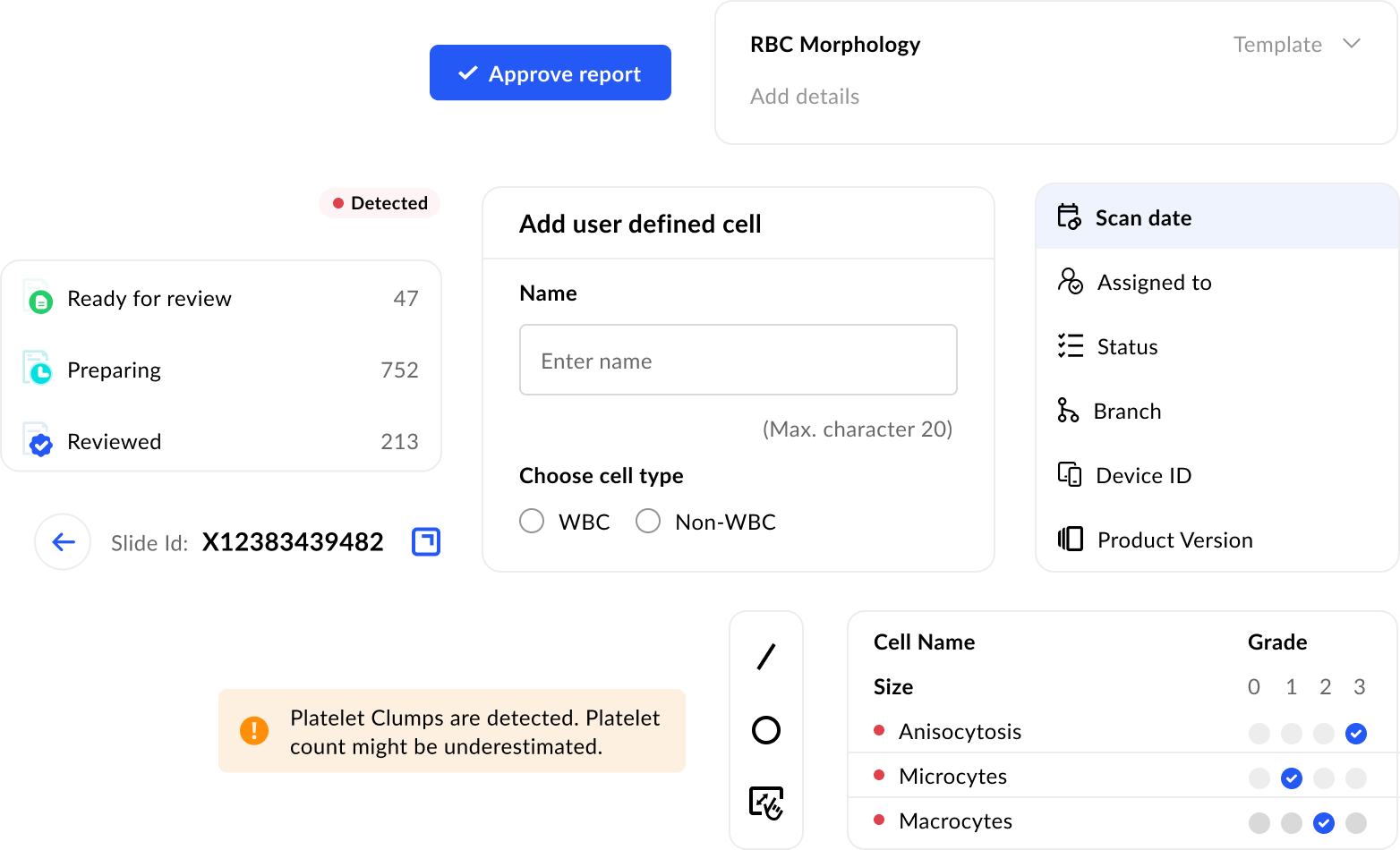 Hematopathology Reporting Platform - AI-powered blood cell analysis interface