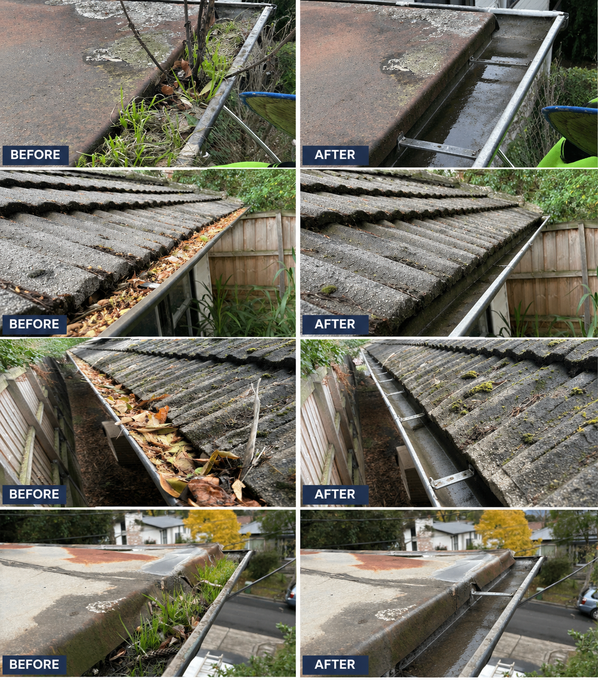 Real before and after gutter cleaning results by Moon's Soft Wash