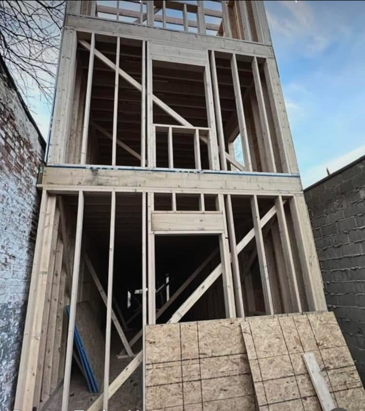 New construction framing showing structural development