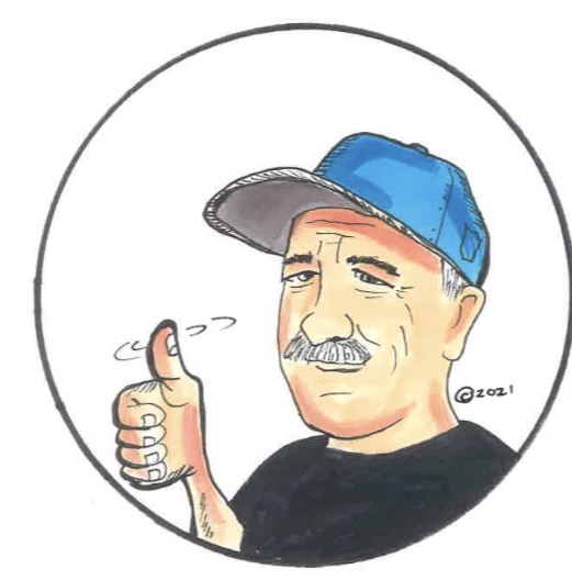 Caricature portrait of Tony giving a thumbs-up, Portigie Jorge's mascot