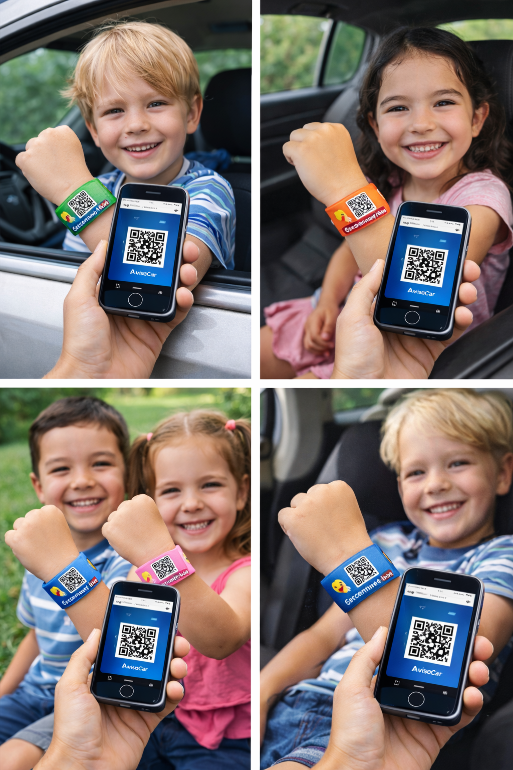 Niños con pulseras QR AvisoCar