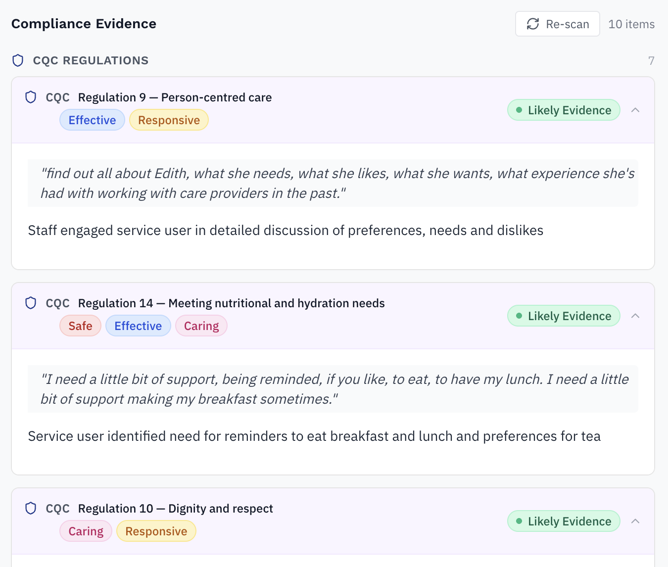 Compliance evidence