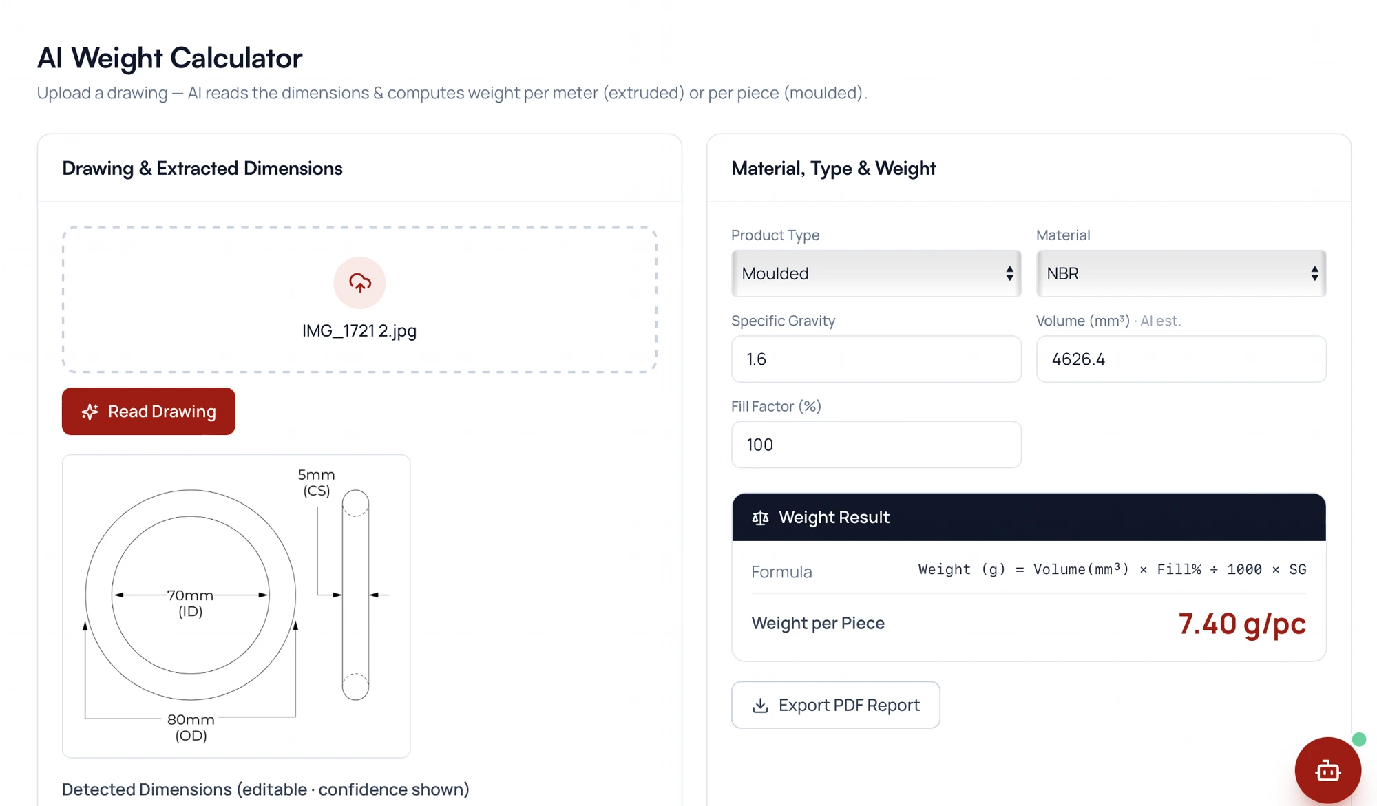 Calculate product weight without opening CAD.
