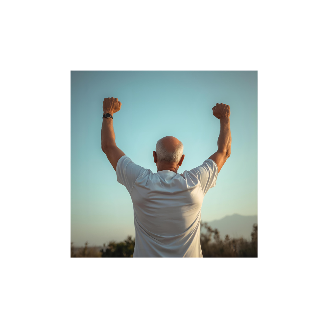 Healthy elderly man exercising outdoors - active aging