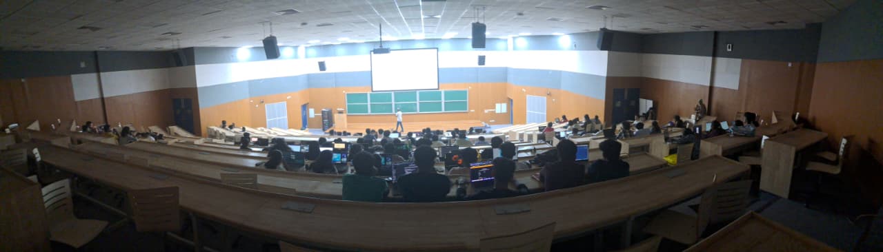 Packed auditorium during Neurobots workshop