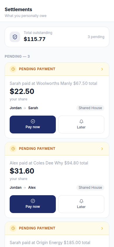 Chasy settlements and pending payments screen