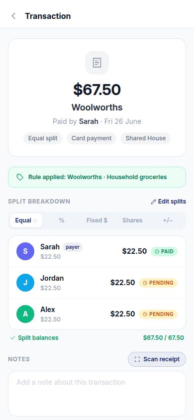 Chasy transaction split screen