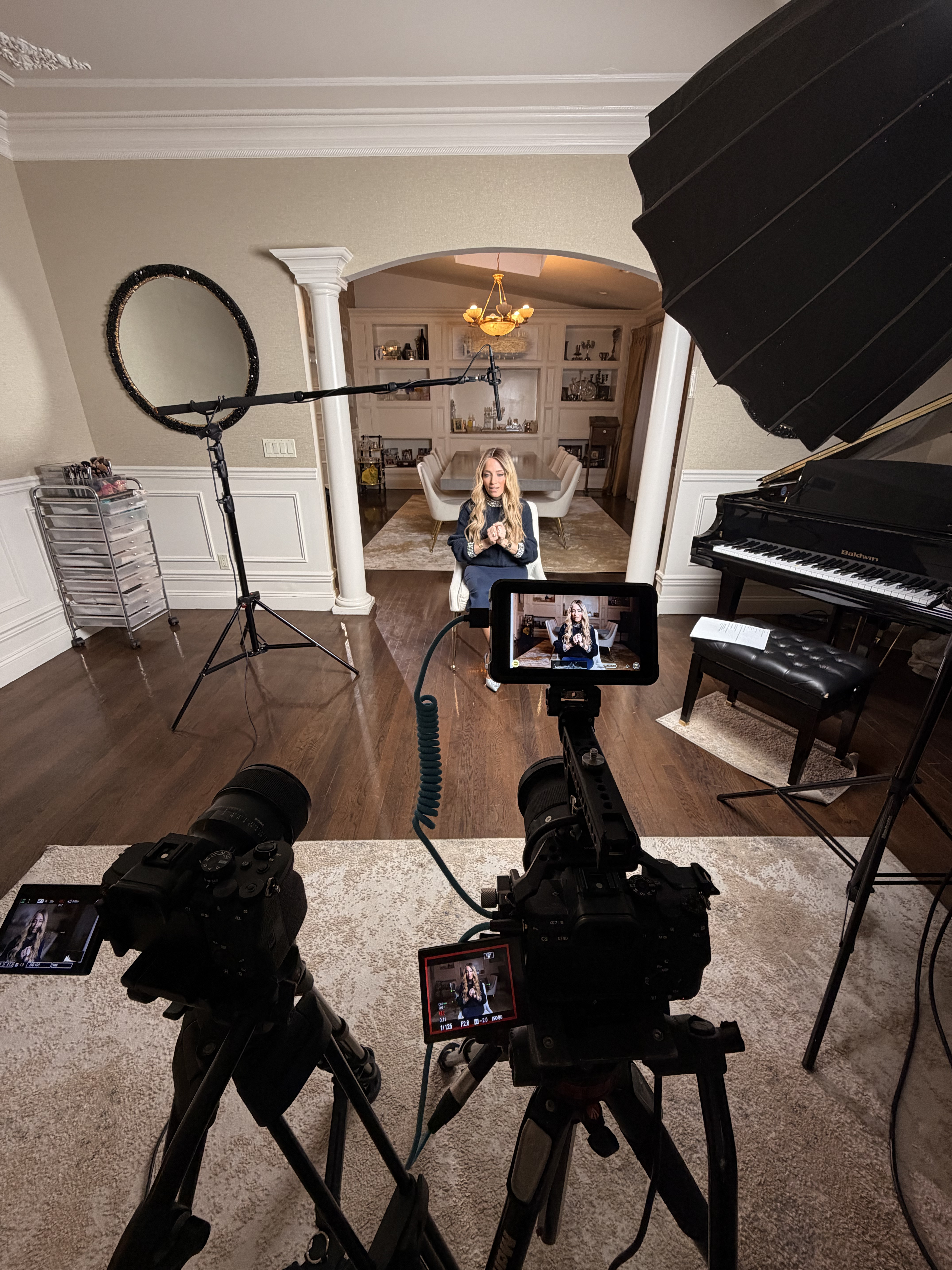 Behind the scenes — interview shoot with grand piano