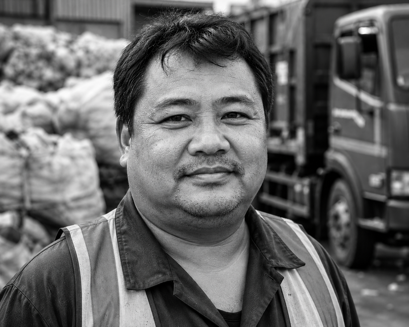 Portrait of a Hub collection-truck operator — running the infrastructure