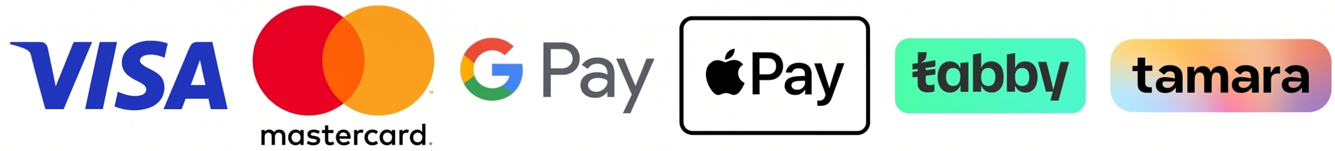 Payment Methods - Visa, Mastercard, Google Pay, Apple Pay, Tabby, Tamara