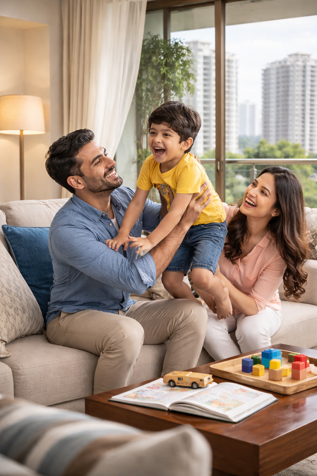 Happy North Indian Family in Modern Home