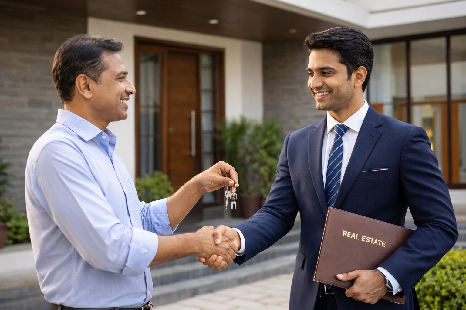Real Estate Agent Handing Keys to Property Owner