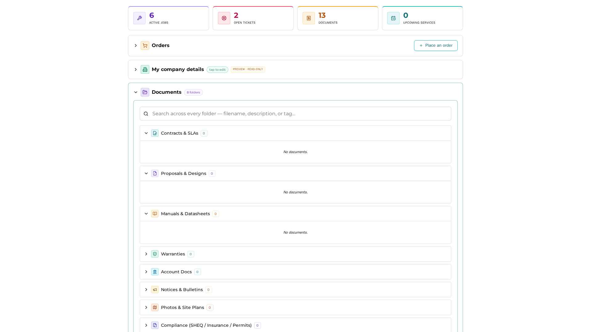 HidroVerse client portal — Every file, every folder — searchable