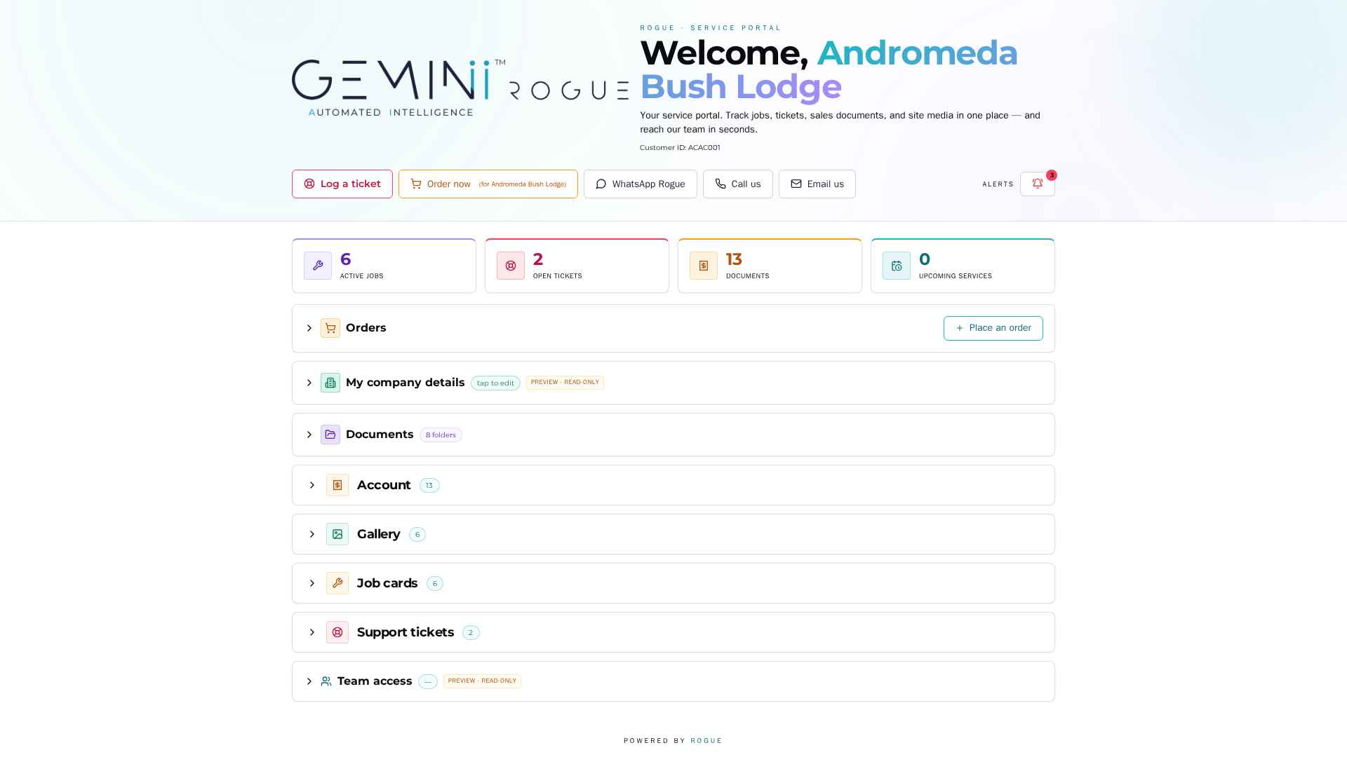 HidroVerse client portal — One screen — your whole account