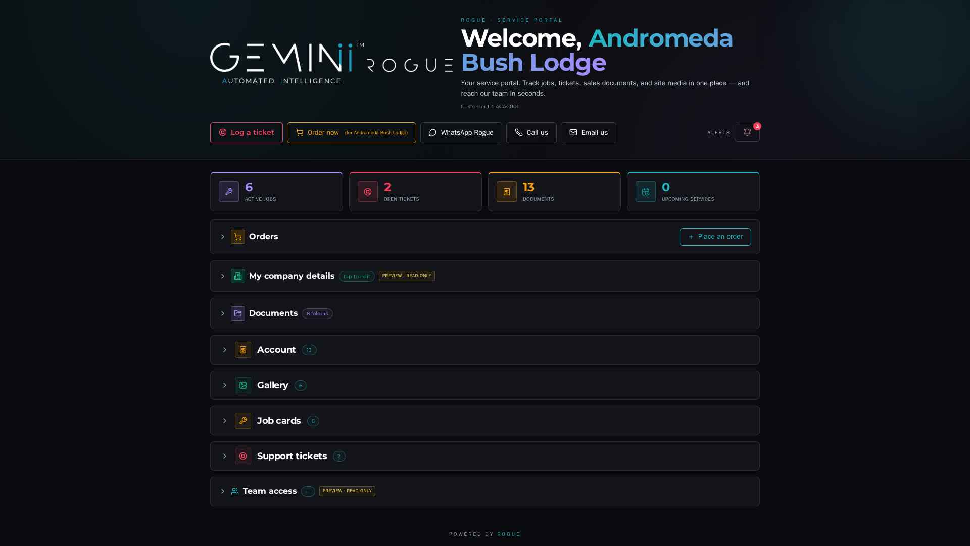 HidroVerse client portal — home dashboard