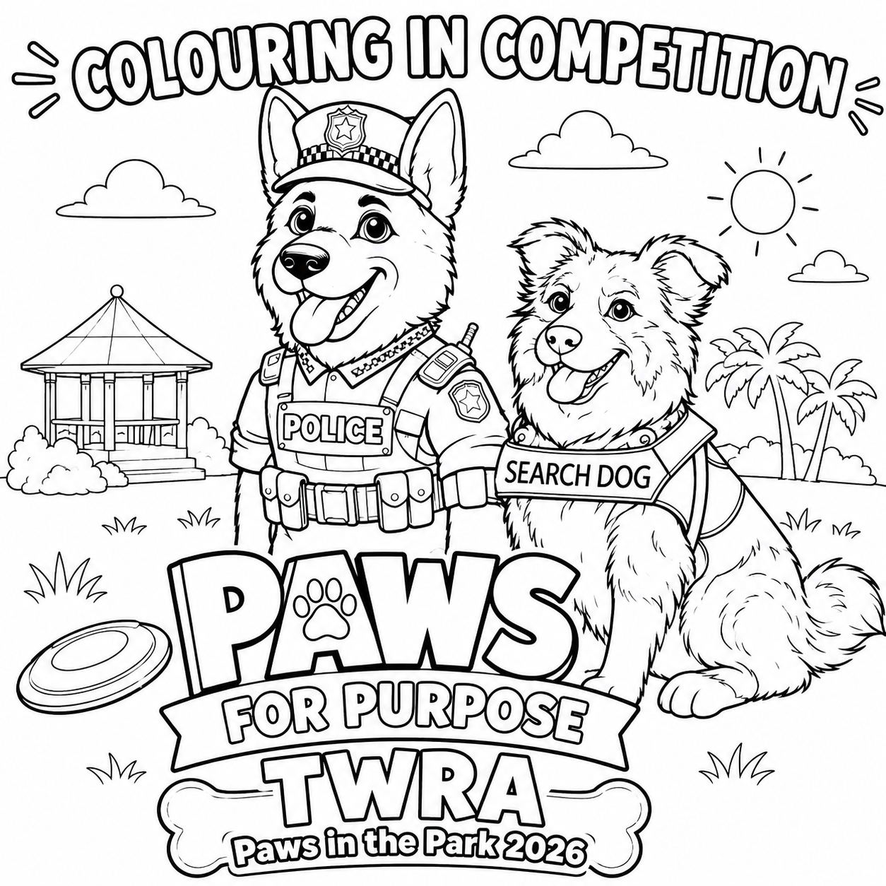 Paws for Purpose TWRA 2026 Colouring-In Competition Sheet
